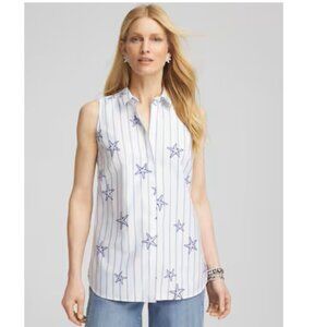 Chico's Shirt Size 0 (6) No Iron™ Starfish Striped Sleeveless Sateen